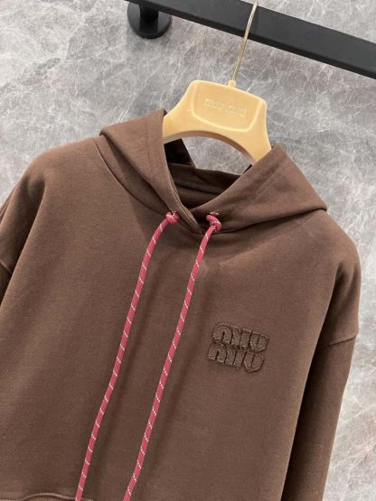Replica Miu Miu Cotton fleece hoodie Cocoa Brown 2025 #6035 - Image 8