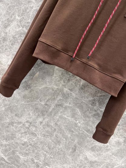 Replica Miu Miu Cotton fleece hoodie Cocoa Brown 2025 #6035 - Image 3