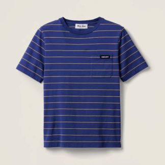 Replica Miu Miu Jersey T-shirt ink blue 2025 #6107