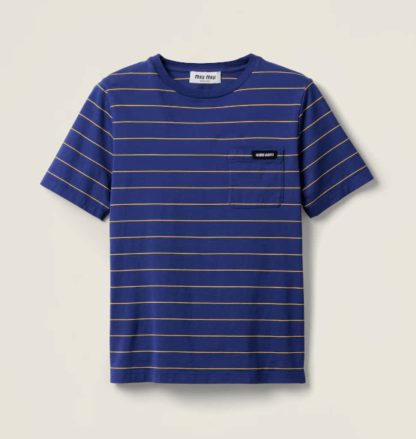 Replica Miu Miu Jersey T-shirt ink blue 2025 #6107
