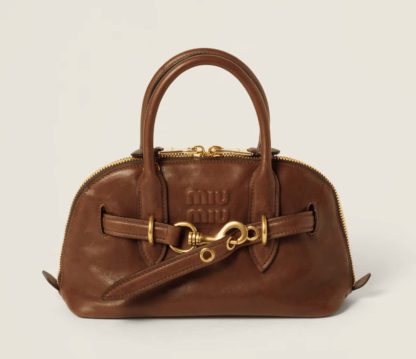 Replica Miu Miu Aventure nappa leather top-handle bag small Oak #6053