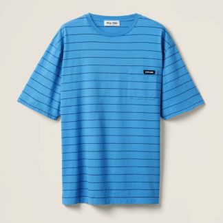 Replica Miu Miu Striped jersey T-shirt light blue 2025 #6110