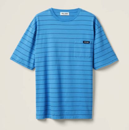 Replica Miu Miu Striped jersey T-shirt light blue 2025 #6110