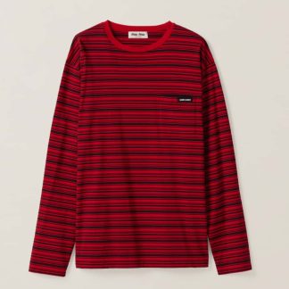 Replica Miu Miu Long-sleeved cotton jersey T-shirt 2025 Red