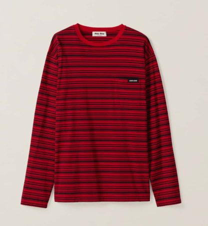 Replica Miu Miu Long-sleeved cotton jersey T-shirt 2025 Red