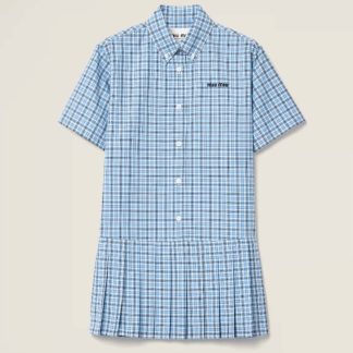Replica Miu Miu Pleated checked poplin dress #6106