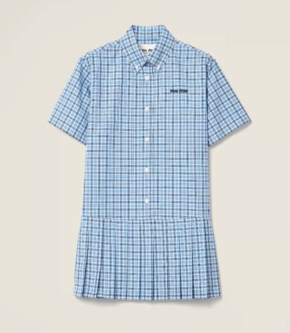 Replica Miu Miu Pleated checked poplin dress #6106