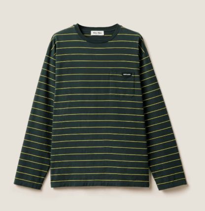 Replica Miu Miu Long-sleeved cotton jersey T-shirt 2025 Green