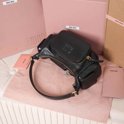 Replica Miu Miu Nappa leather Pocket bag Black #6092 - Image 11