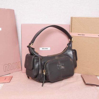 Replica Miu Miu Nappa leather Pocket bag Coffee #6094 - Image 4