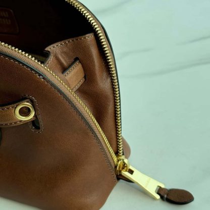 Replica Miu Miu Aventure nappa leather top-handle bag small Oak #6053 - Image 4