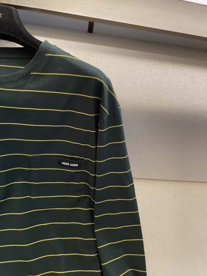 Replica Miu Miu Long-sleeved cotton jersey T-shirt 2025 Green - Image 3