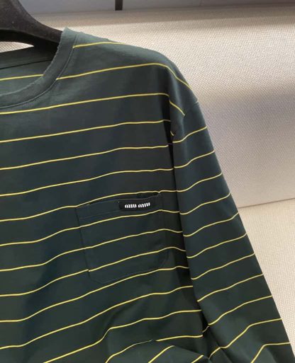 Replica Miu Miu Long-sleeved cotton jersey T-shirt 2025 Green - Image 9