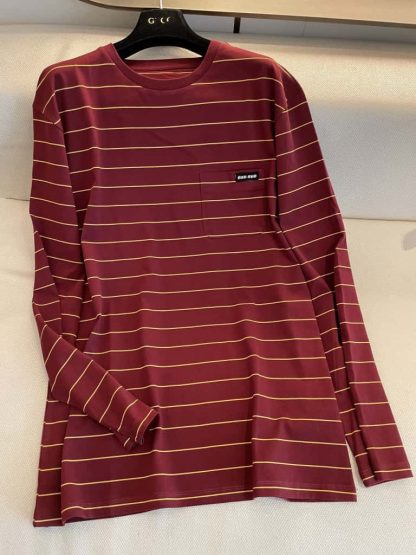 Replica Miu Miu Long-sleeved cotton jersey T-shirt 2025 Red - Image 3