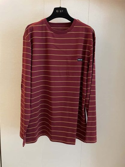 Replica Miu Miu Long-sleeved cotton jersey T-shirt 2025 Red - Image 2