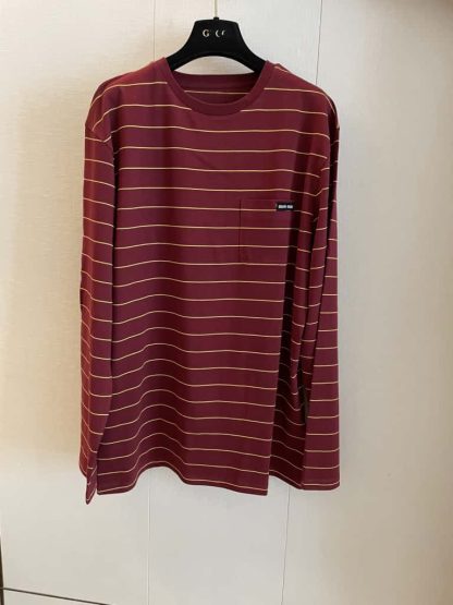 Replica Miu Miu Long-sleeved cotton jersey T-shirt 2025 Red - Image 6