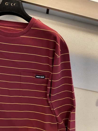 Replica Miu Miu Long-sleeved cotton jersey T-shirt 2025 Red - Image 5