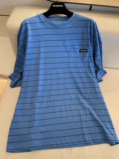 Replica Miu Miu Striped jersey T-shirt light blue 2025 #6110 - Image 2