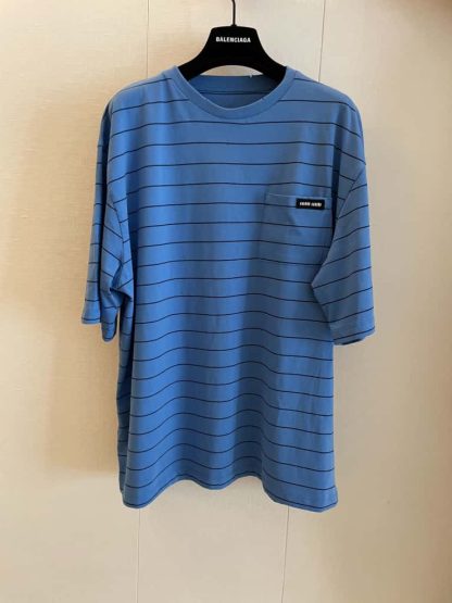 Replica Miu Miu Striped jersey T-shirt light blue 2025 #6110 - Image 3