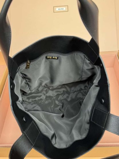 Replica Miu Miu Leather hobo bag black #6105 - Image 4