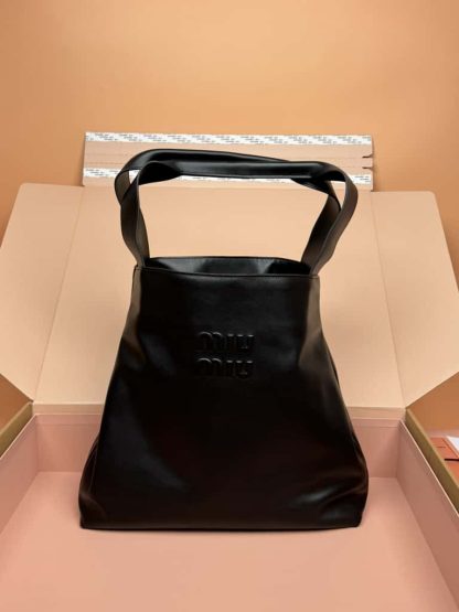 Replica Miu Miu Leather hobo bag black #6105 - Image 2