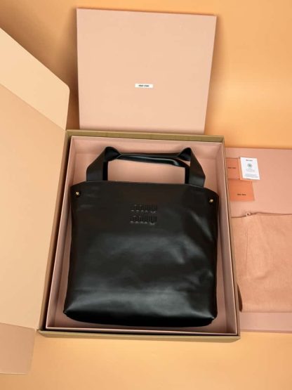 Replica Miu Miu Leather hobo bag black #6105 - Image 3