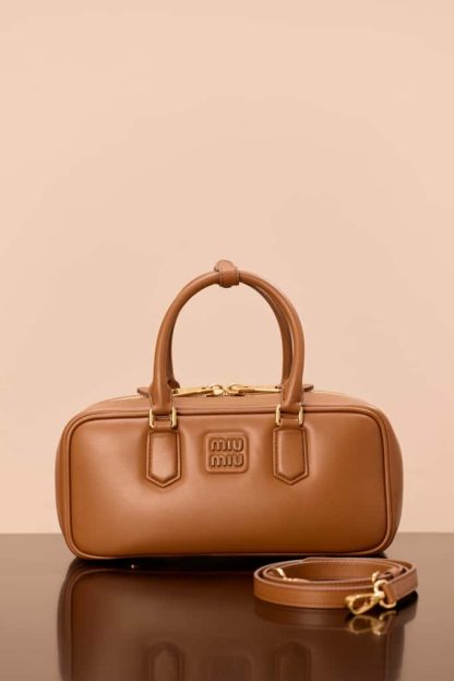 Replica Miu Miu Arcadie leather bag Cognac Large VIP Quality