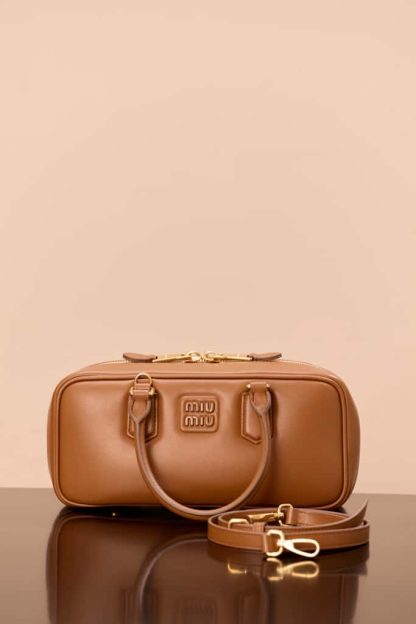 Replica Miu Miu Arcadie leather bag Cognac Large VIP Quality - Image 5