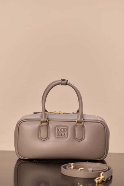 Replica Miu Miu Arcadie leather bag Grey Large VIP Quality
